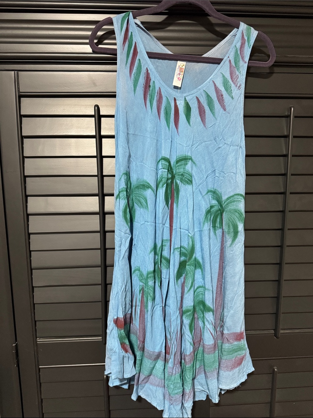 India Boutique Light Blue Palm-Print Beach Coverup
